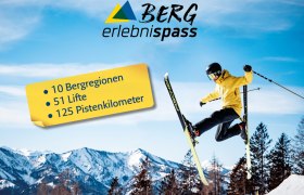 Skifahrer mit Bergpanorama im Hintergrund